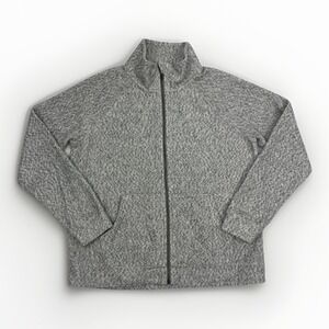 LL Bean Women's M Heritage Gray Marled Fleece  Zip Cardigan Sweater Jacket